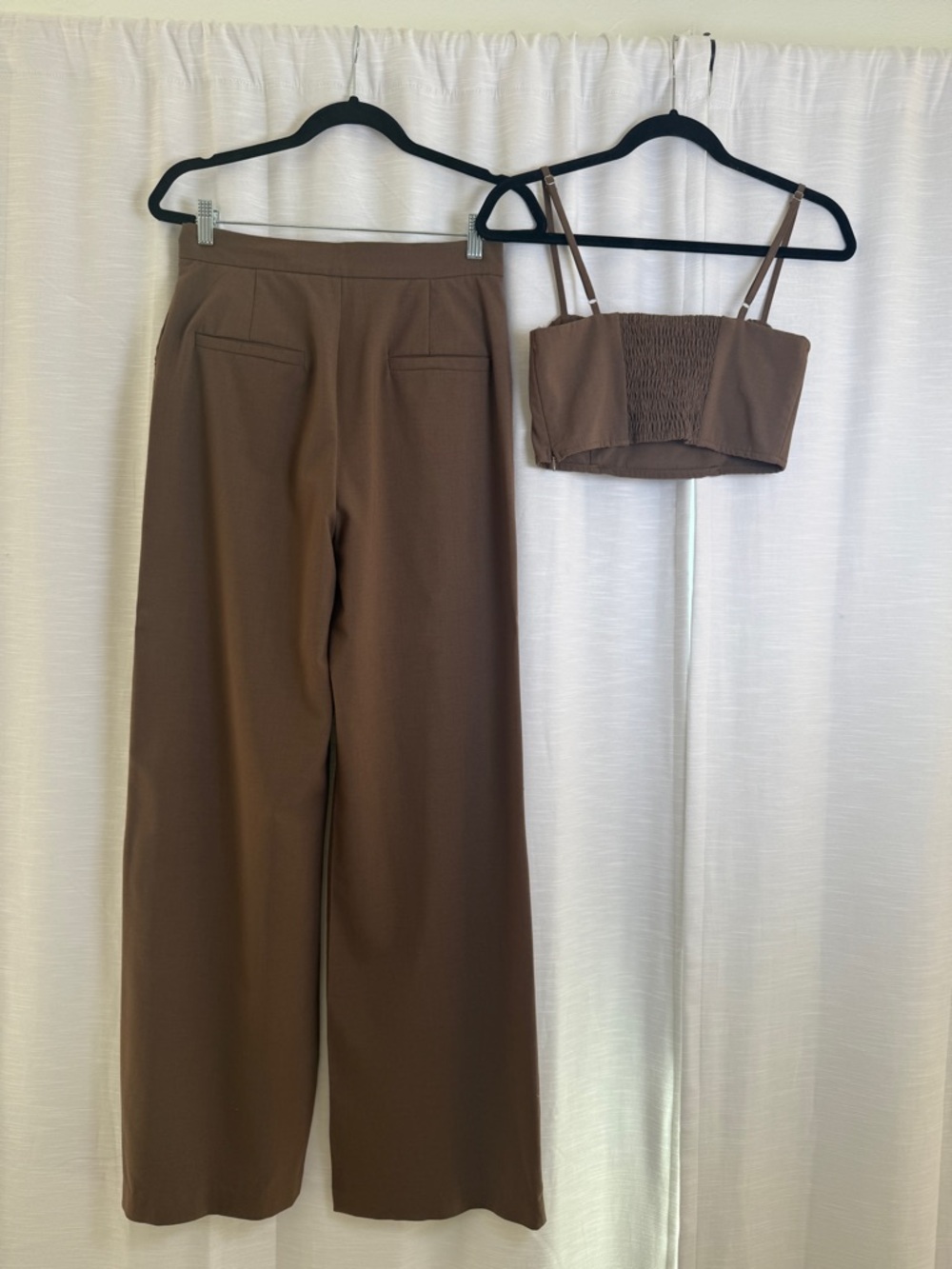 Emory Park Brown Matching Set Wide Leg Pants Ruched Crop Top Chic | Size S + M - Picture 5 of 17
